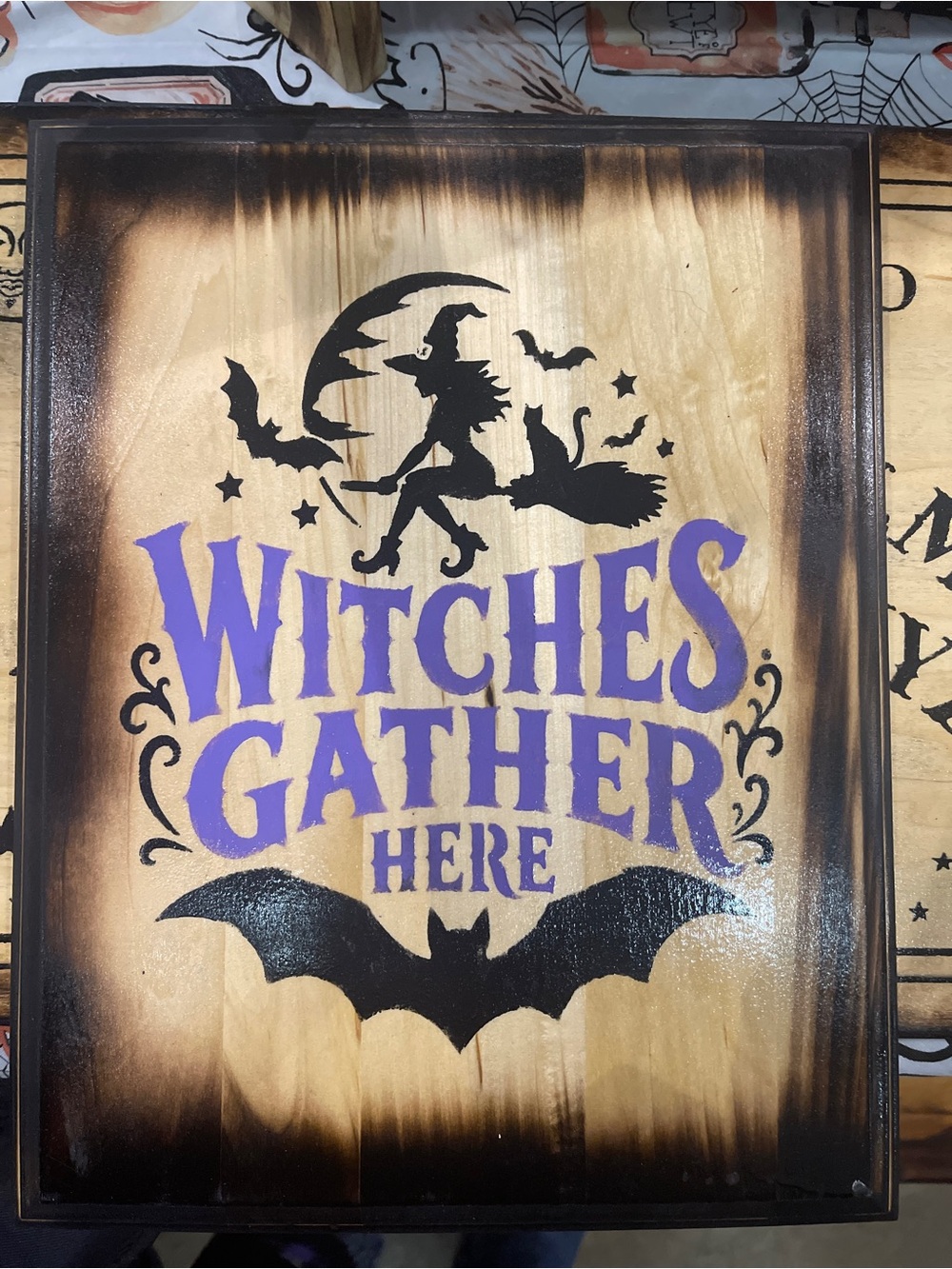 Witches Gather Here Halloween Wall Art - Purple and Black